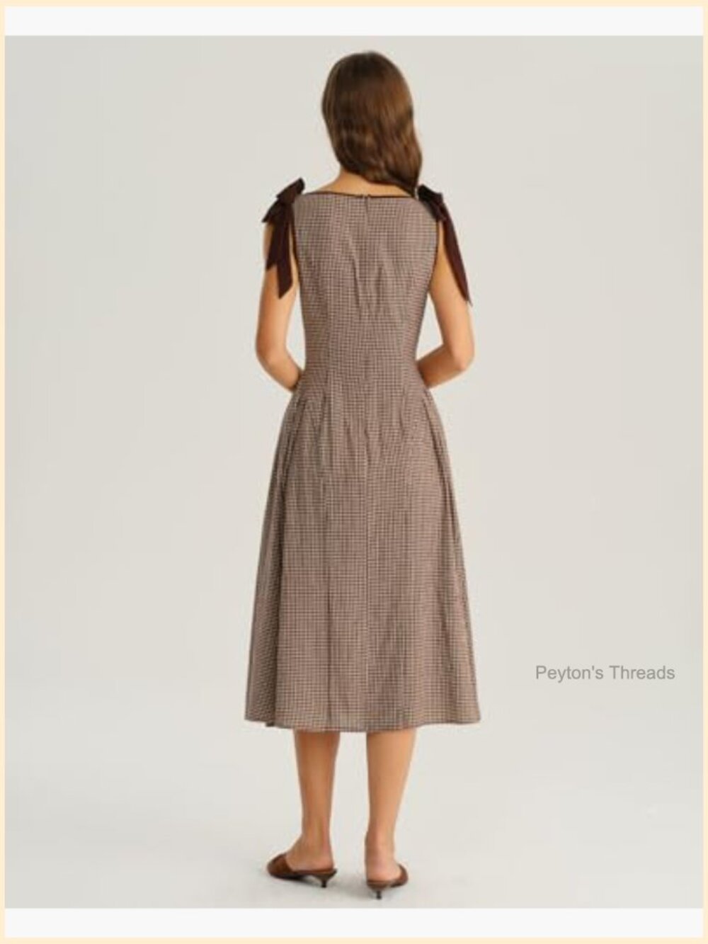 Plaid Boat Neck A-Line Midi Dress - Vintage Casual Dress - Picture 4 of 7